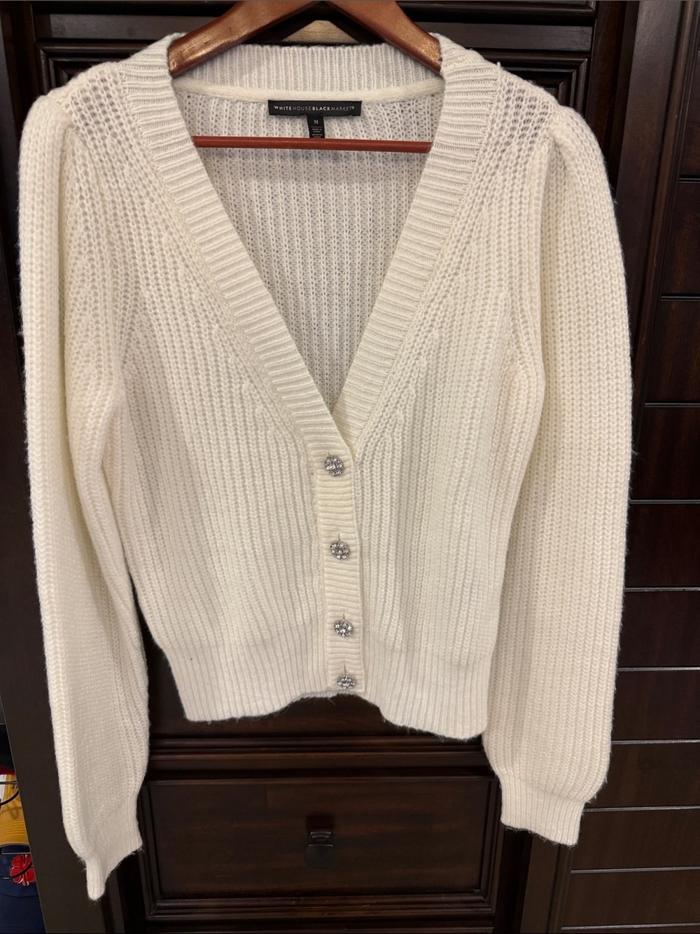 White House Black Market Ivory V-Neck Button Cardigan